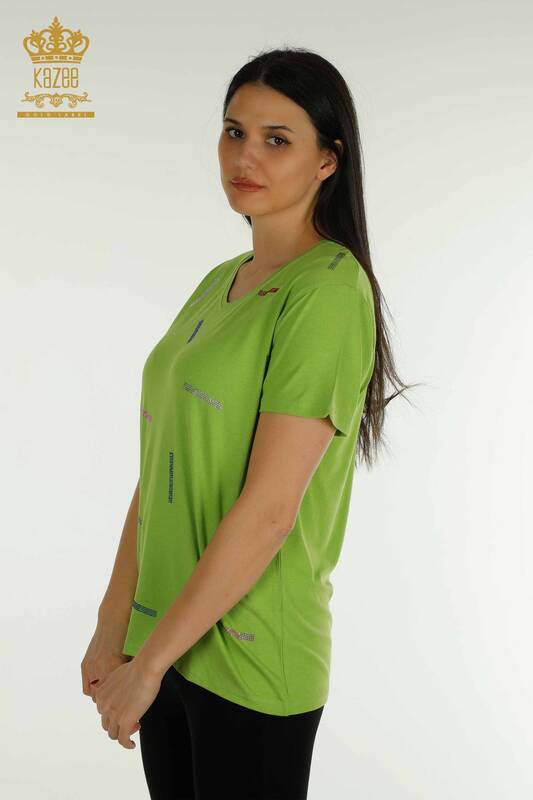 Женская блузка оптом - Вышитая камнем - Зеленая - 79365 | КАZЕЕ