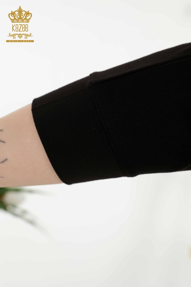 женская блузка оптом - карман с вышивкой камнями - черный - 79222 | КАZEE - 6