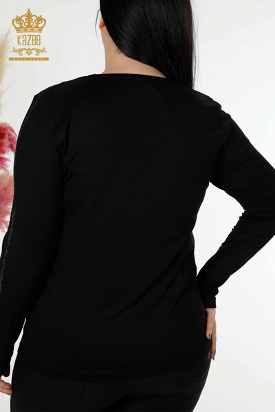 женская блузка оптом хрустальный камень вышитый черный - 79048 | КАZEE - Thumbnail