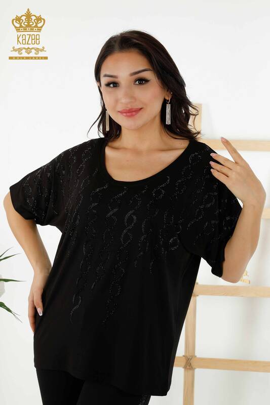 Женская блузка оптом - Кристалл Вышитый камень - Черный - 79069 | КАZEE
