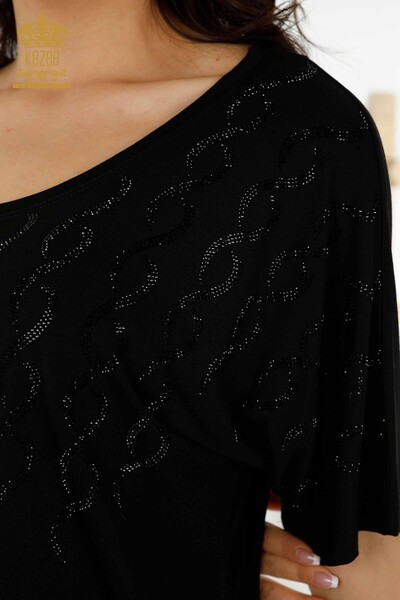 Женская блузка оптом - Кристалл Вышитый камень - Черный - 79069 | КАZEE - Thumbnail