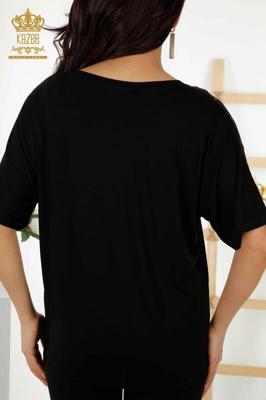 Женская блузка оптом - Кристалл Вышитый камень - Черный - 79069 | КАZEE