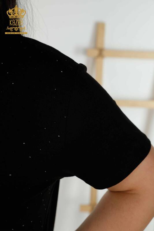 Женская блузка оптом - Кристалл Вышитый камень - Черный - 79347 | КАZEE
