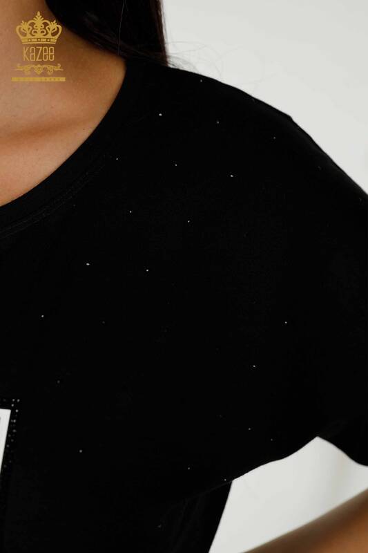 Женская блузка оптом - Кристалл Вышитый камень - Черный - 79389 | КАZEE