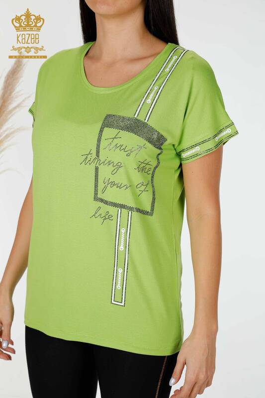 женская блузка оптом хрустальный камень вышитый фисташково-зеленый - 78919 | КАZEE
