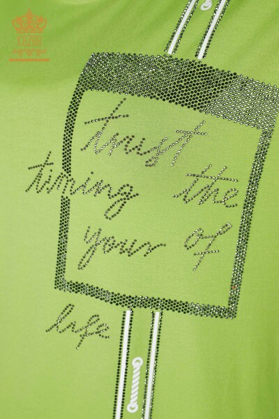 женская блузка оптом хрустальный камень вышитый фисташково-зеленый - 78919 | КАZEE - 4