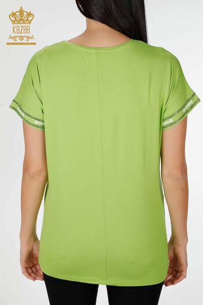 женская блузка оптом хрустальный камень вышитый фисташково-зеленый - 78919 | КАZEE - Thumbnail