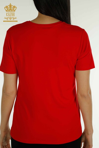 Женская блузка оптом - Кристалл Вышитый камень - Красный - 79101 | КАZEE - Thumbnail
