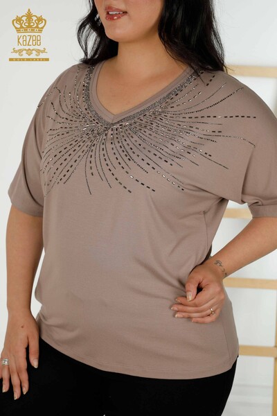 Kazee - Женская блузка оптом - Кристалл Вышитый камень - Норка - 79328 | КАZEE (1)