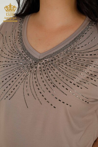 Женская блузка оптом - Кристалл Вышитый камень - Норка - 79328 | КАZEE - Thumbnail (2)