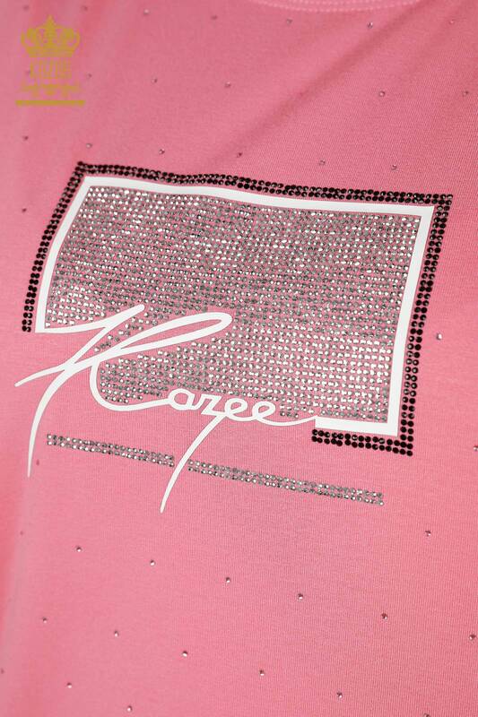 Женская блузка оптом - Кристалл Вышитый камень - Розовый - 79389 | КАZEE