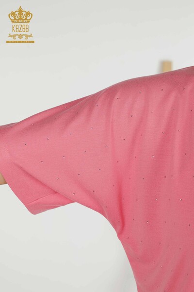 Женская блузка оптом - Кристалл Вышитый камень - Розовый - 79389 | КАZEE - 6