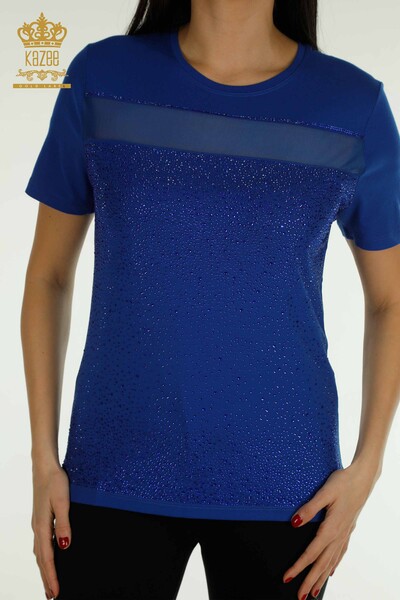 Женская блузка оптом - Кристалл Вышитый камень - Темно-синий - 79101 | КАZEE - Thumbnail