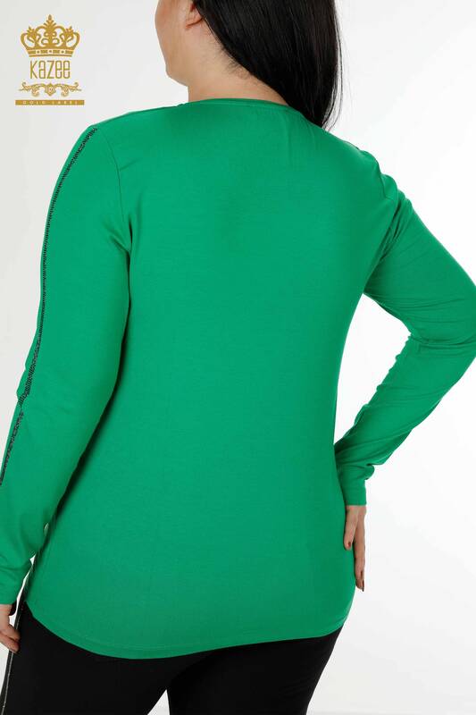 женская блузка оптом хрустальный камень вышитый зеленый - 79048 | КАZEE