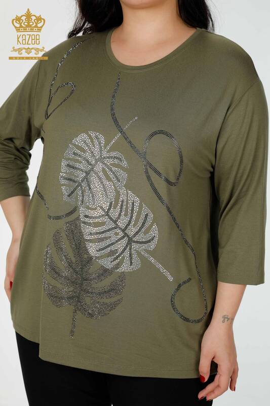 женская блузка оптом с рисунком листьев цвета хаки - 78946 | КАZEE