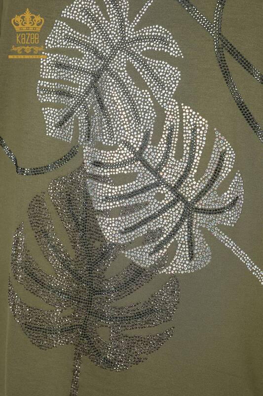 женская блузка оптом с рисунком листьев цвета хаки - 78946 | КАZEE