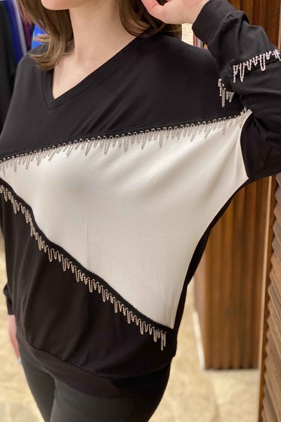 женская блузка оптом с длинным рукавом и цепочкой - 77590 | Каzee - Thumbnail