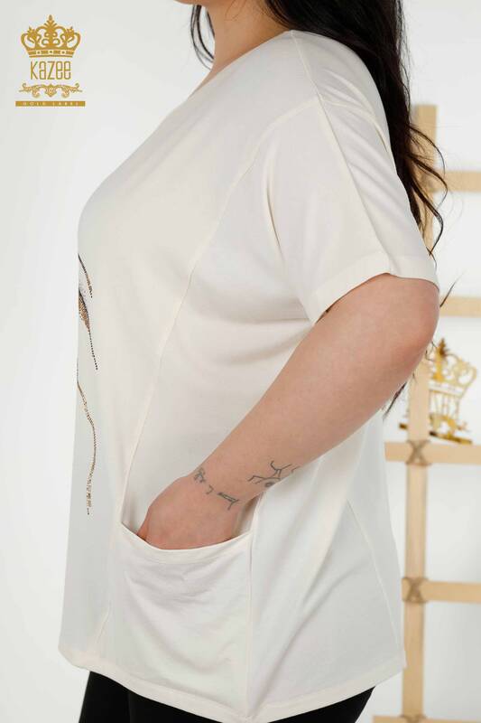 Женская блузка оптом - Два кармана - Экрю - 79294 | КАZEE