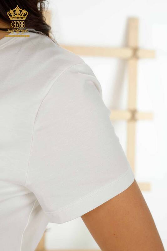 женская блузка оптом с коротким рукавом экрю - 79178 | КАZEE