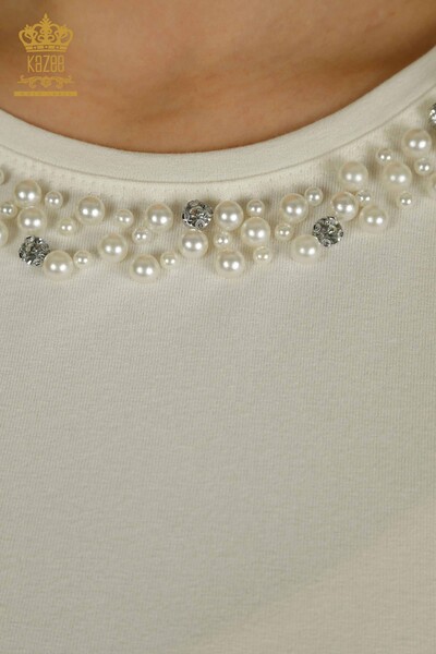 женская блузка оптом с коротким рукавом экрю - 79197 | КАZEE - Thumbnail