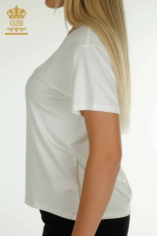 женская блузка оптом - с коротким рукавом - экрю - 79239 | КАZEE