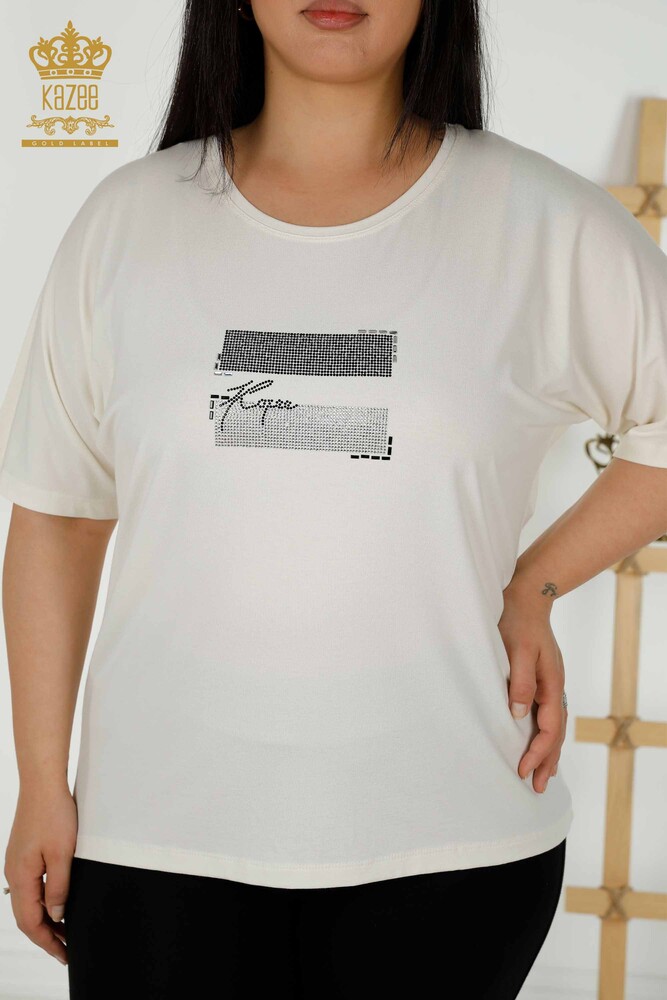 женская блузка оптом - с коротким рукавом - экрю - 79349 | КАZEE - 2