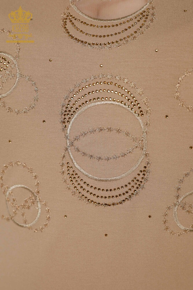 Женская блузка оптом - с коротким рукавом - с рисунком - бежевая - 79094 | КАZEE - 3