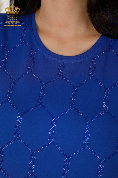 Женская блузка оптом - с коротким рукавом - с рисунком - Электрический цвет- 79304 | КАZEE - Thumbnail