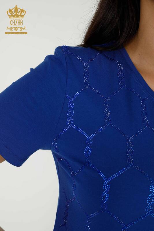 Женская блузка оптом - с коротким рукавом - с рисунком - Электрический цвет- 79304 | КАZEE