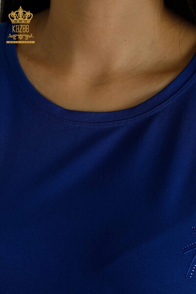 женская блузка оптом - с коротким рукавом - цвет электрик - 79302 | КАZEE - Thumbnail