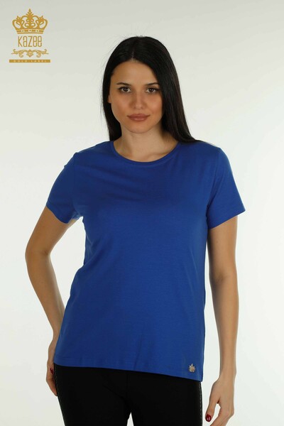 женская блузка оптом - с коротким рукавом - темно-синяя - 79178 | КАZEE - Thumbnail