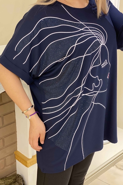 женская блузка оптом с круглым вырезом и вышивкой камнями - 77684 | Каzee - Thumbnail
