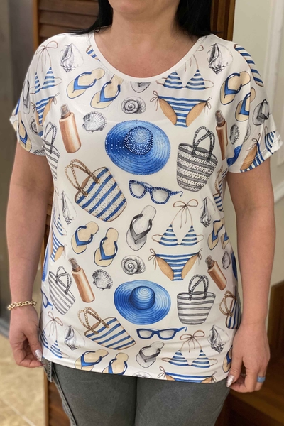 женская блузка оптом с круглым вырезом с цифровым принтом - 76223 | Каzee - Thumbnail