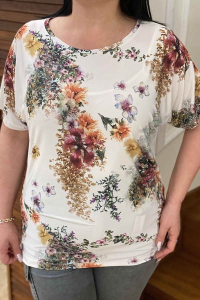 женская блузка оптом с круглым вырезом с цифровым принтом - 76833 | Каzee - Thumbnail
