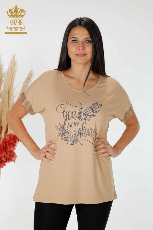 женская блузка оптом с рисунком бежевая - 78916 | КАZЕЕ