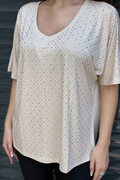 Женская блузка оптом с V-образным вырезом и V-образным вырезом - 77399 | Каzee - Thumbnail