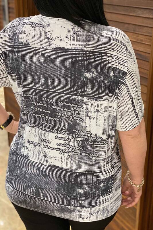 женская блузка оптом с V-образным вырезом с цифровой печатью - 77367 | Каzee