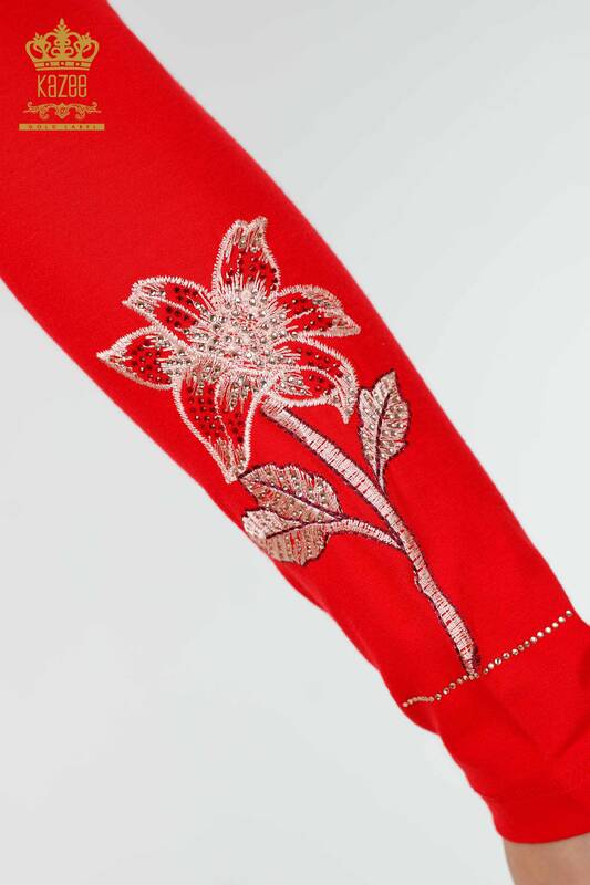 женская блузка оптом с вышивкой камнем красная - 79011 | КАZЕЕ