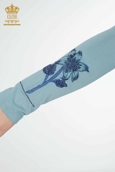 женская блузка оптом с вышивкой камнем синяя - 79011 | KAZEE - Thumbnail