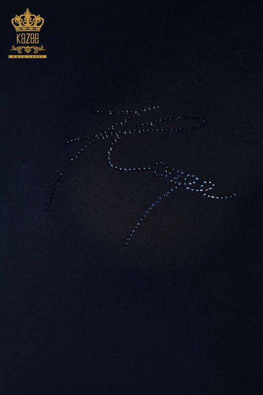 женская блузка оптом с вышивкой камнем темно-синяя - 78918 | КАZЕЕ