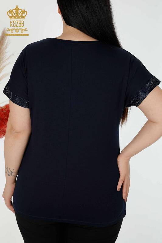 женская блузка оптом с вышивкой камнем темно-синяя - 78918 | КАZЕЕ