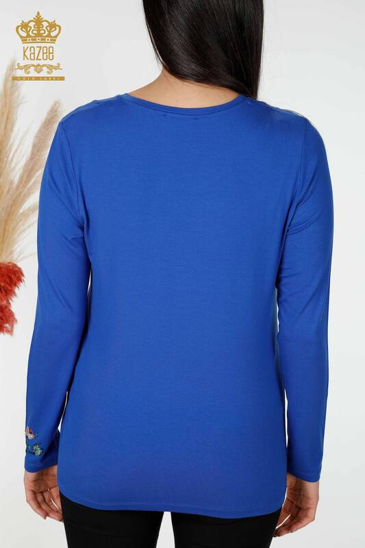 женская блузка оптом саки с вышивкой цветным камнем - 79015 | КАZЕЕ