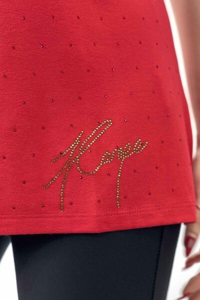 Женская блузка оптом с тигровым узором и вышитым бисером логотипом Kazee - 77608 | КАZЕЕ - Thumbnail