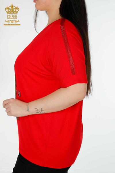 женская блузка оптом цветная вышивка камнем красный - 78913 | КАZЕЕ - Thumbnail