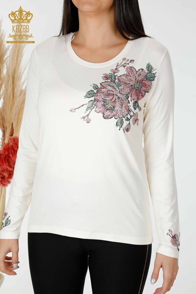 Женская блузка оптом Цветной камень с вышивкой Экрю - 79015 | КАZЕЕ - Thumbnail