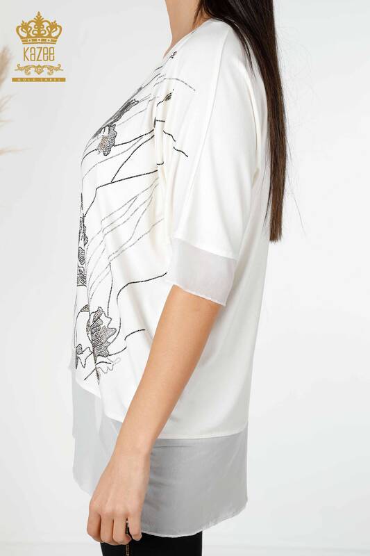 женская блузка оптом цветочный узор экрю - 79028 | КАZЕЕ