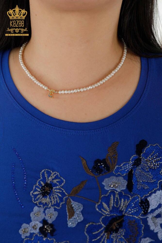 женская блузка оптом - цветочный узор - темно-синий - 79045 | КАZEE - 5