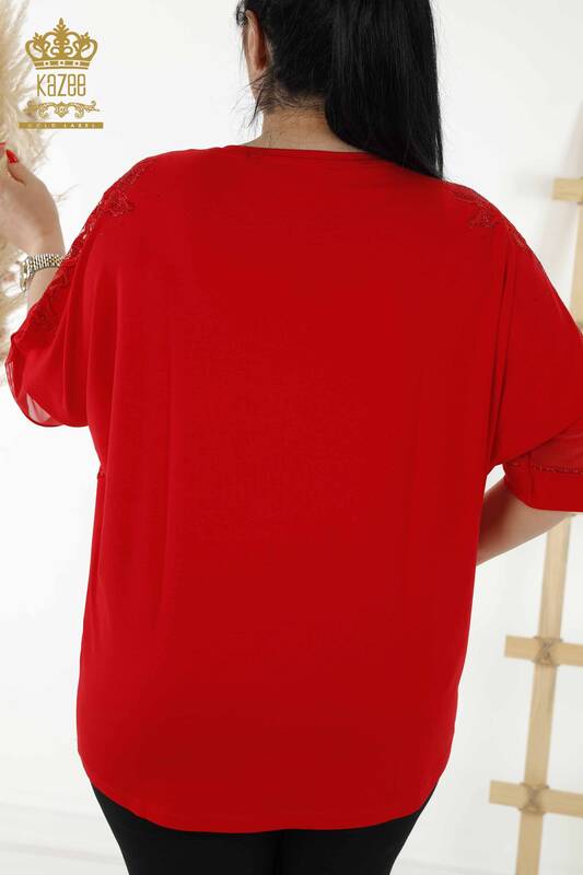 женская блузка оптом - тюль подробно - красный - 79065 | КАZEE
