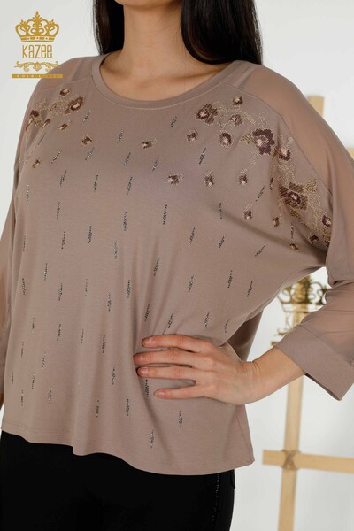 Женская блузка оптом - Детальный тюль - Норка - 79136 | КАZEE - Thumbnail