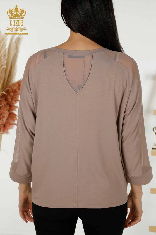 Женская блузка оптом - Детальный тюль - Норка - 79136 | КАZEE